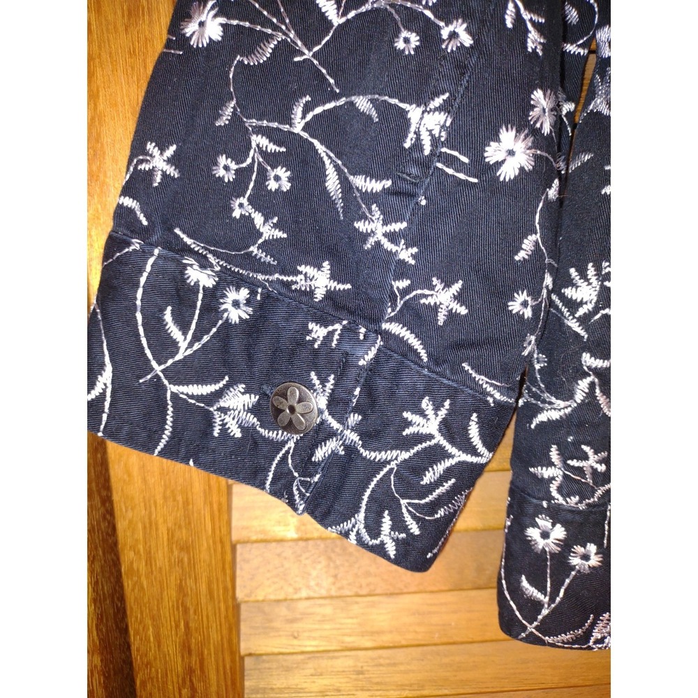 Christopher & Banks Floral Embroidered Cotton Denim Jacket Black White - Med‎ - Picture 9 of 12